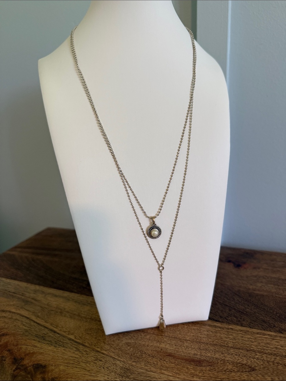 Lucky Brand Silver-Tone Double Layer Pendant Lariat Necklace